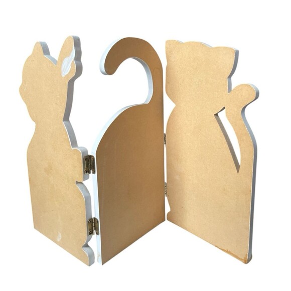 Vintage Wooden Cat Decor 3 Painted Cats Hinged Panel Screen 15-1/2 x 10-1/2" - Picture 2 of 3